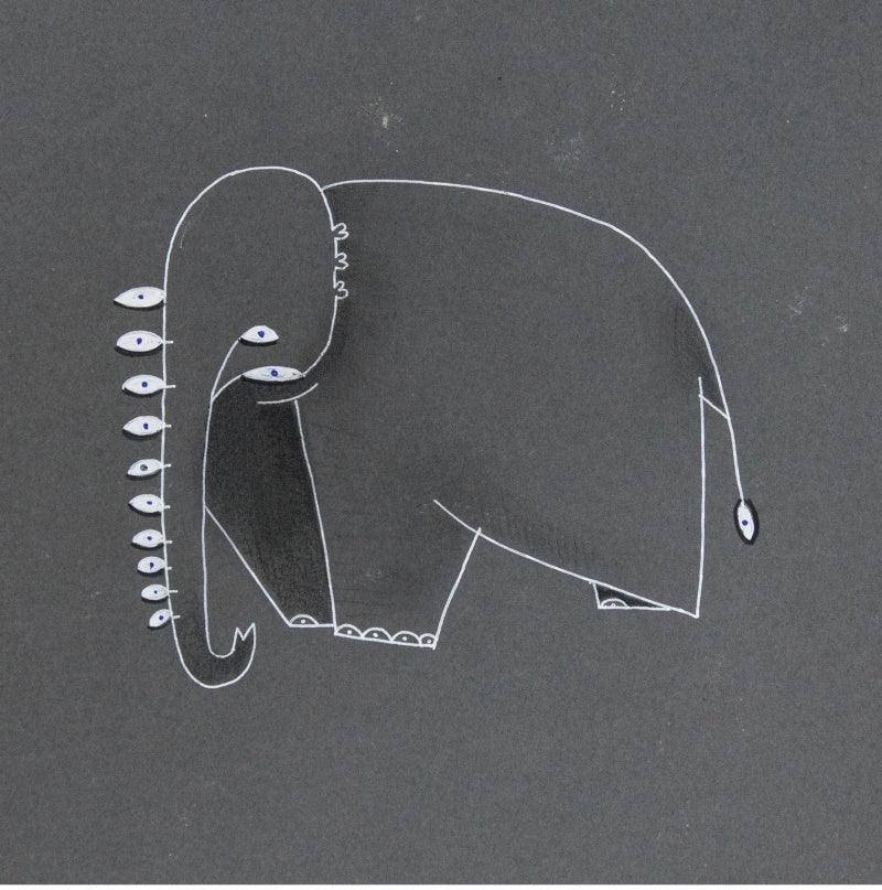 Animals pen ink drawing titled 'Elephant', 10x10 inches, by artist Darshan Mahajan on Paper