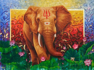 Animals oil painting titled 'Elephant', 36x48 inches, by artist Pradeep Kumar on Canvas