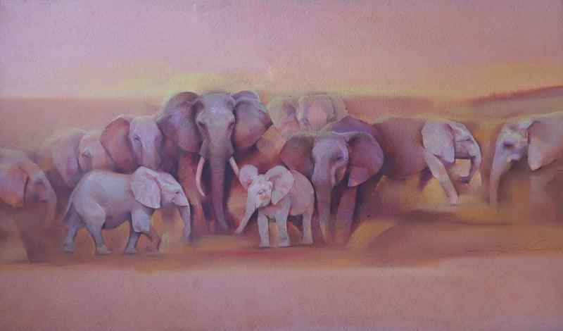 Animals oil painting titled 'Elephant', 24x30 inches, by artist Dinesh Mane on Canvas