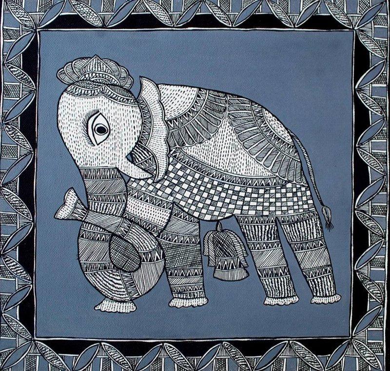 Animals acrylic painting titled 'Elephant', 24x24 inches, by artist Preeti Das on Canvas
