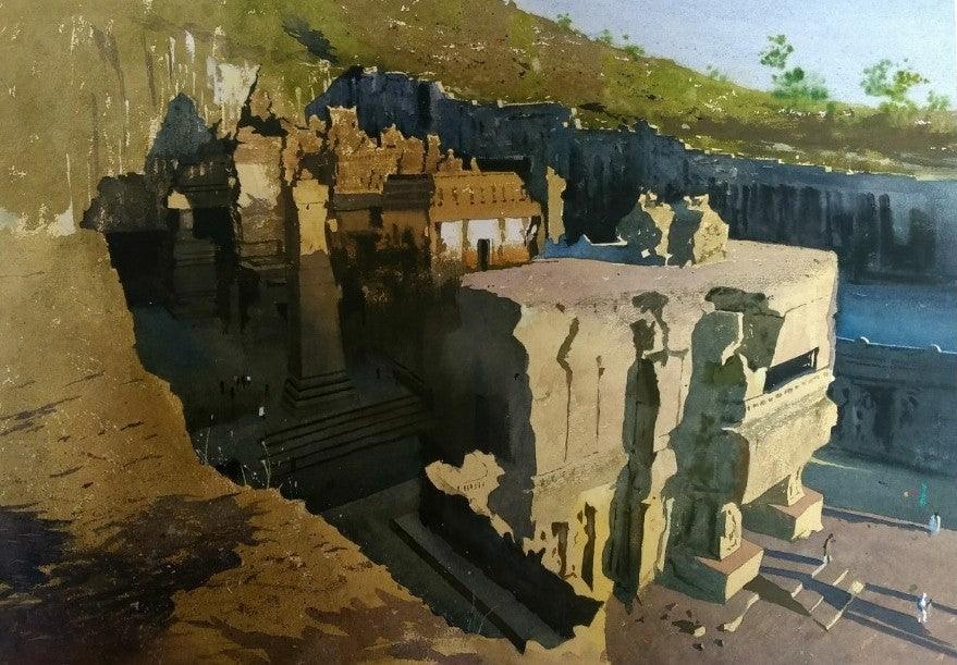 Place watercolor painting titled 'Ellora', 18x26 inches, by artist Vishal Chavan on Paper