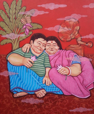 Figurative acrylic painting titled 'Emotion', 36x30 inches, by artist Apurba Karati on Canvas