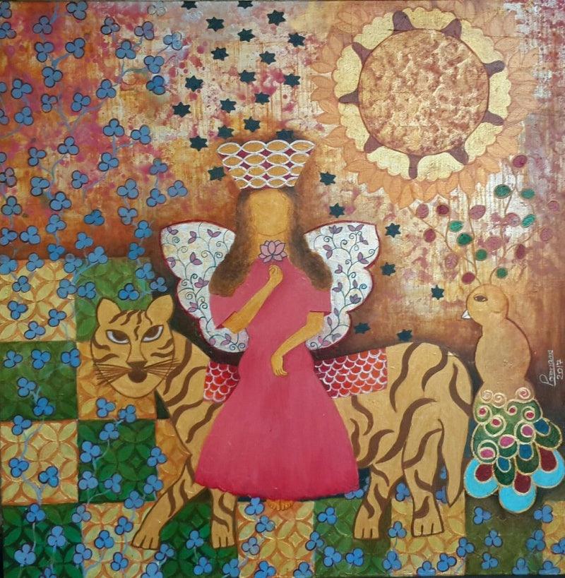 Figurative mixed media painting titled 'Empowerment', 30x30 inches, by artist Poonam Agarwal on Canvas