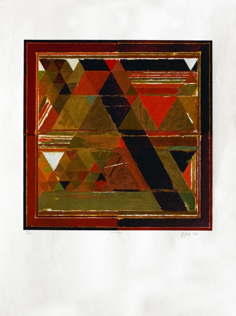 Abstract serigraphs painting titled 'Encounter', 30x40 inches, by artist S. H. Raza on Paper