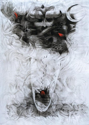contemporary charcoal painting titled 'Energy', 30x22 inches, by artist Anas Sultan on Paper