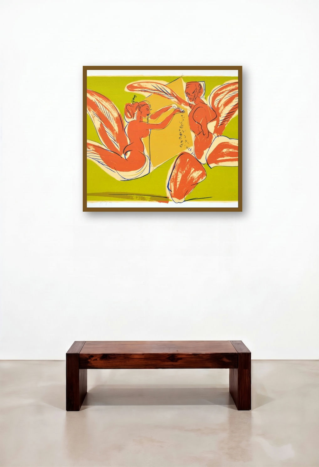 Ethereal (Winged Figures in Conversation) by artist Jatin Das displayed in a Modern Study