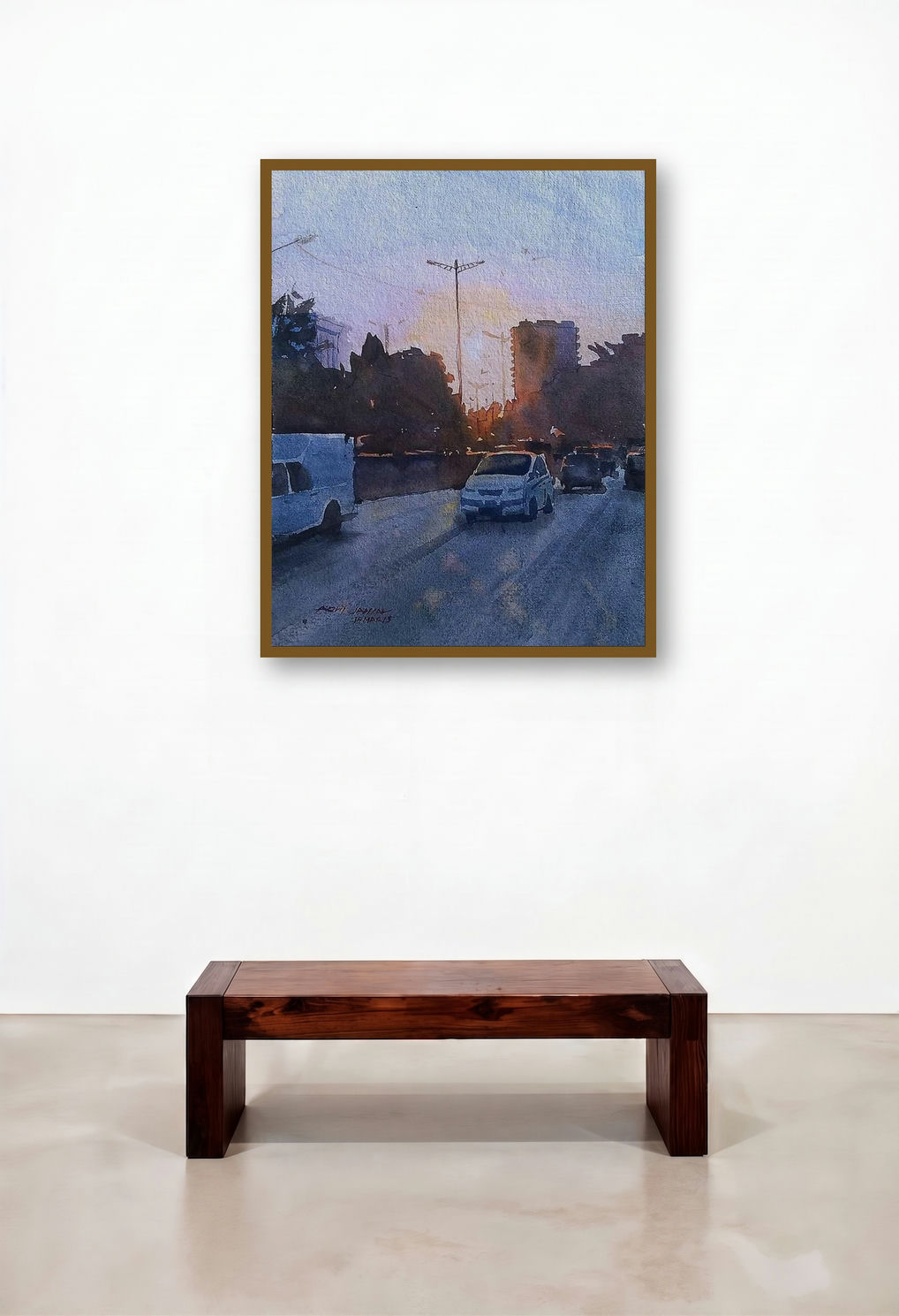 Evening Light (Twilight Commute) by artist Abhijit Jadhav displayed in a Elegant Library