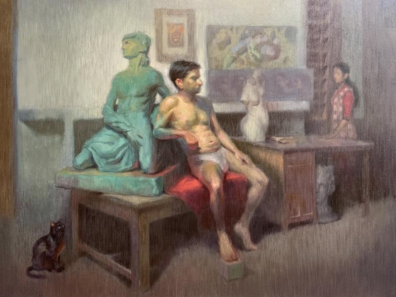 Figurative oil painting titled 'Existence', 36x48 inches, by artist Abhijeet Patole on Canvas