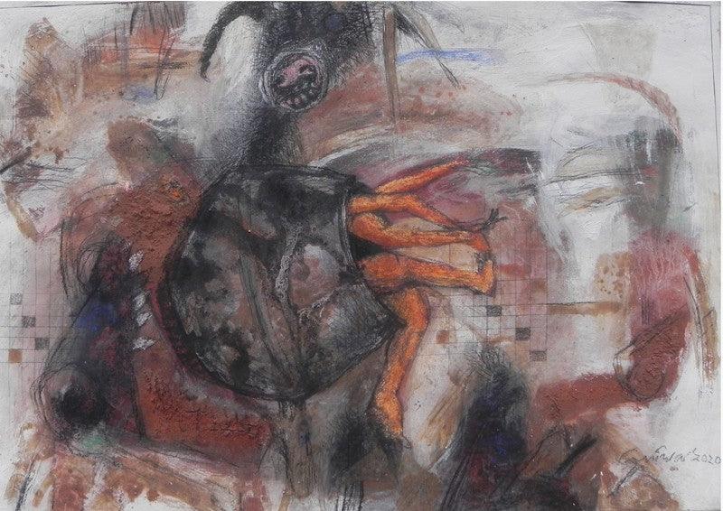 contemporary mixed media painting titled 'Exploitation', 15x22 inches, by artist Kartick Dinda on Hard Board