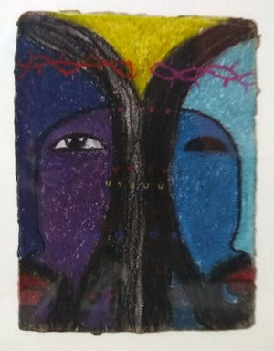 Expression (The Divided Self) by Charlee Correia, Original Mixed Media Contemporary Painting on Paper, X-Small Vertical Wall Art