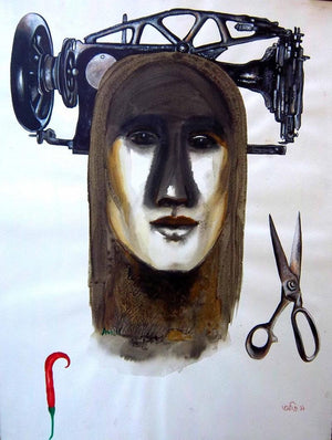 contemporary mixed media painting titled 'Face 1', 30x22 inches, by artist Avi Roy on Arches Paper
