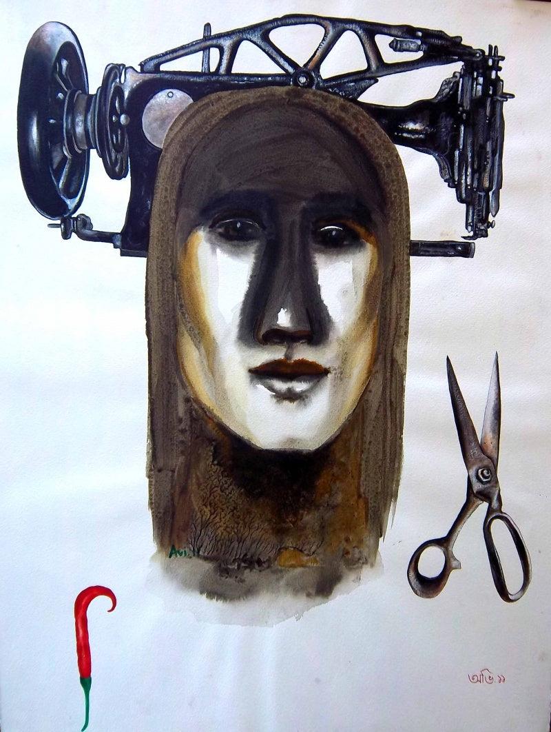 contemporary mixed media painting titled 'Face 1', 30x22 inches, by artist Avi Roy on Arches Paper