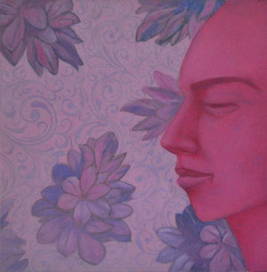Figurative acrylic oil painting titled 'Face 2', 12x12 inches, by artist Partha Mondal on Canvas