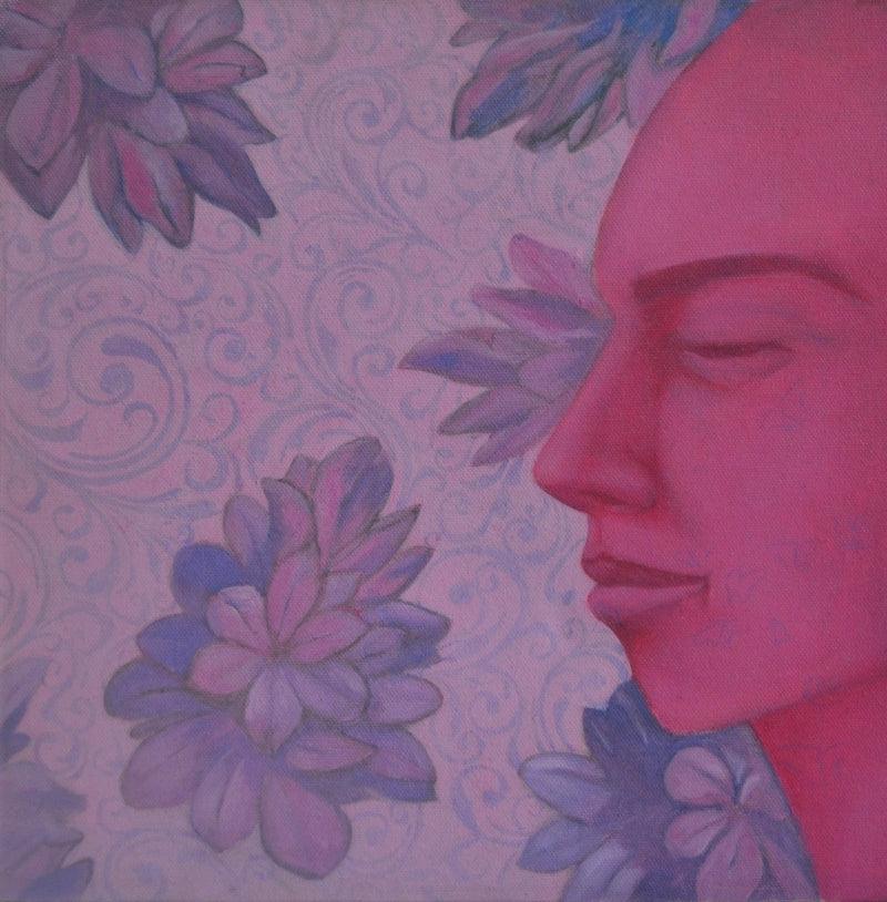 Figurative acrylic oil painting titled 'Face 2', 12x12 inches, by artist Partha Mondal on Canvas