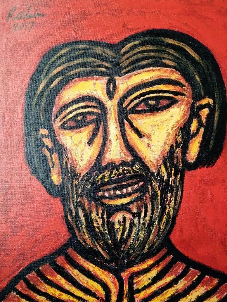 Portrait acrylic painting titled 'Face', 24x19 inches, by artist Rabin Mondal on Canvas