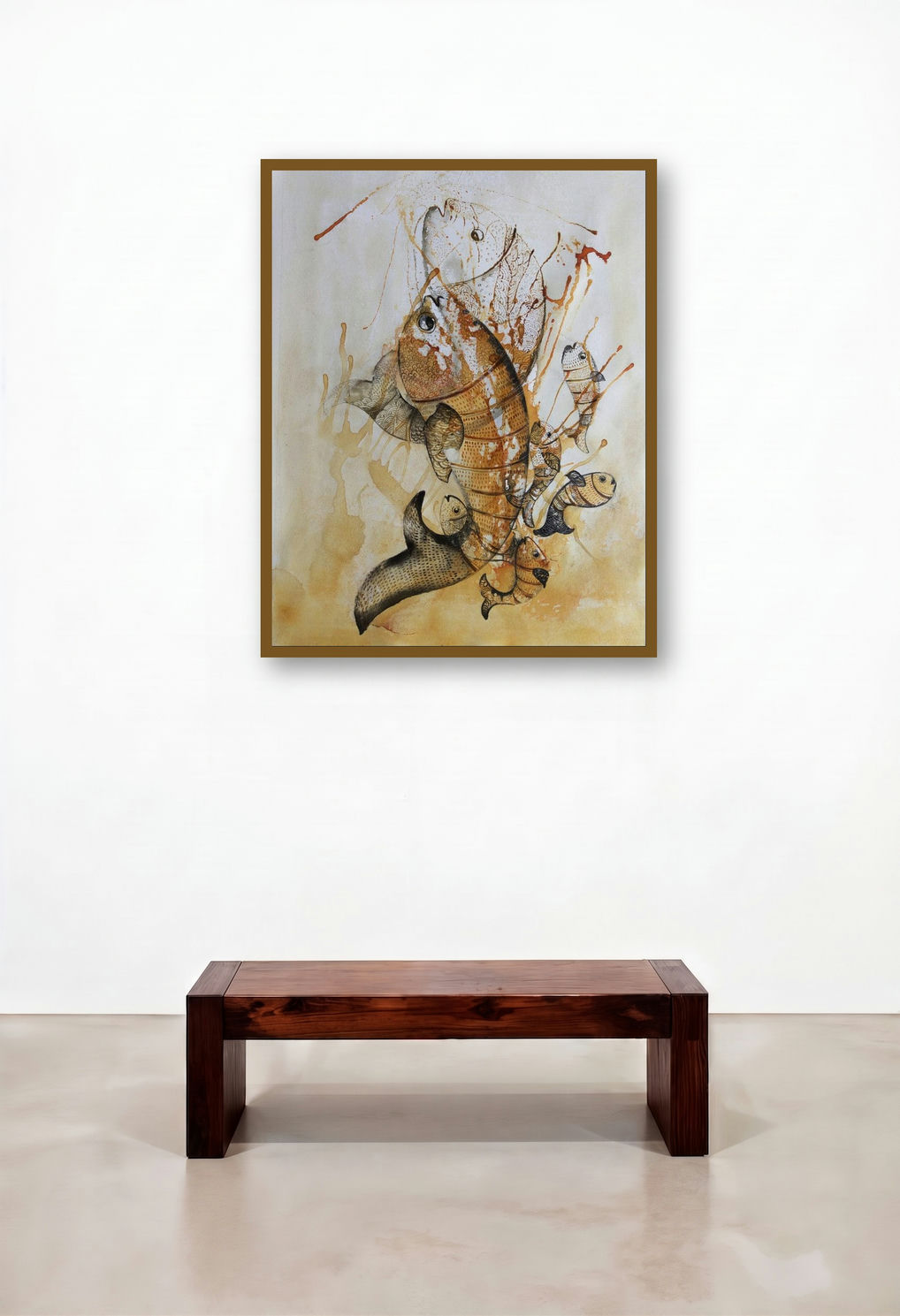 Family (Aquatic Ballet) by artist Sonam Sikarwar displayed in a Mid-Century Modern Study