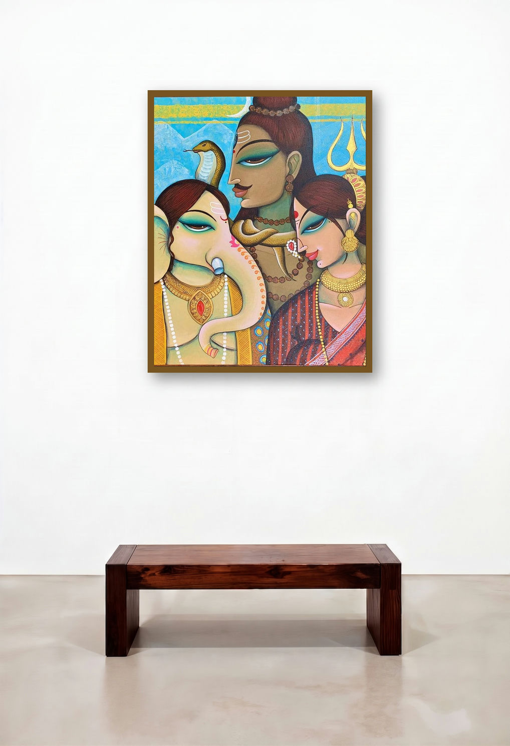 Family (Shiva Family) by artist Varsha Kharatamal displayed in a Transitional Bedroom