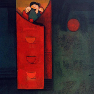 Figurative acrylic painting titled 'Family', 24x24 inches, by artist Dattatraya Thombare on Canvas