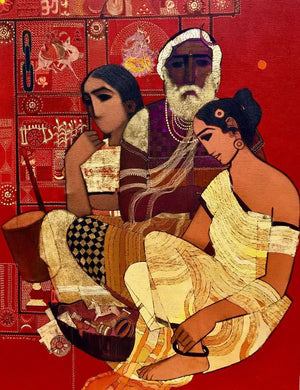 Figurative acrylic painting titled 'Family', 36x48 inches, by artist Siddharth Shingade on Canvas