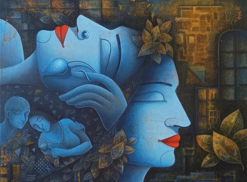Figurative acrylic painting titled 'Fantasy 2', 30x40 inches, by artist Anjali Surana on Canvas
