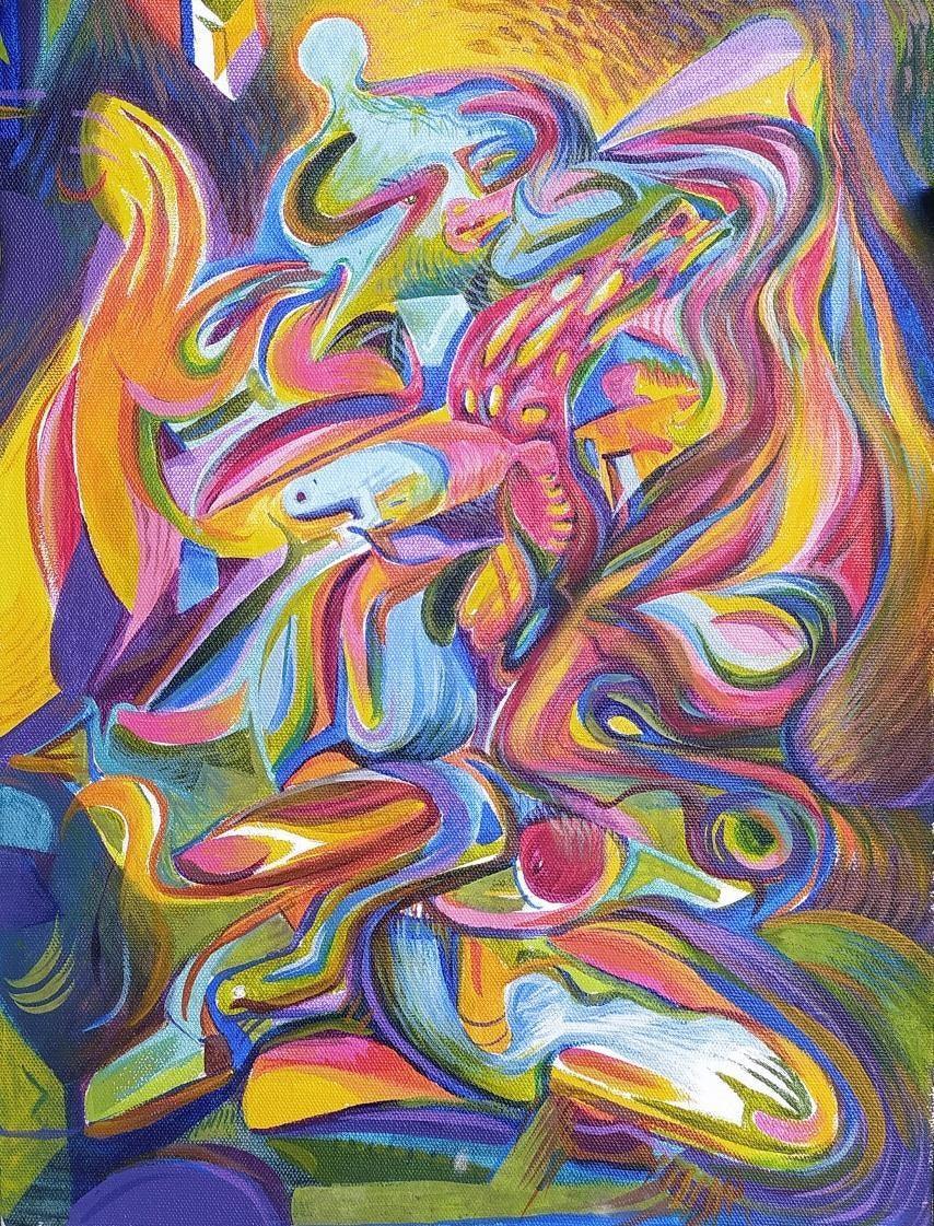 contemporary acrylic painting titled 'Father And Son', 17x13 inches, by artist Girinath Gopinath on Canvas Board