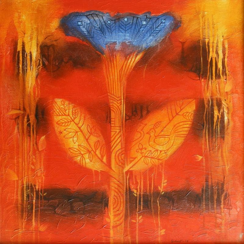 Nature acrylic painting titled 'Flower 2', 37x37 inches, by artist Balaji Ubale on Canvas