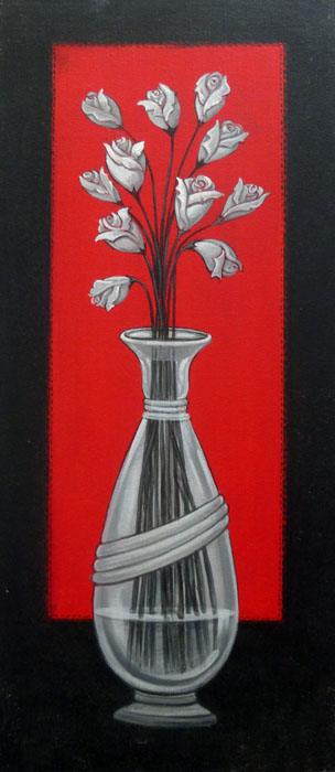 Still-life acrylic painting titled 'Flower Vase', 30x12 inches, by artist DM Ajankar on Canvas