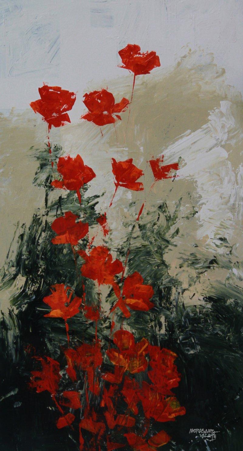 Nature acrylic painting titled 'Flowers 1', 24x18 inches, by artist Mopasang Valath on Canvas