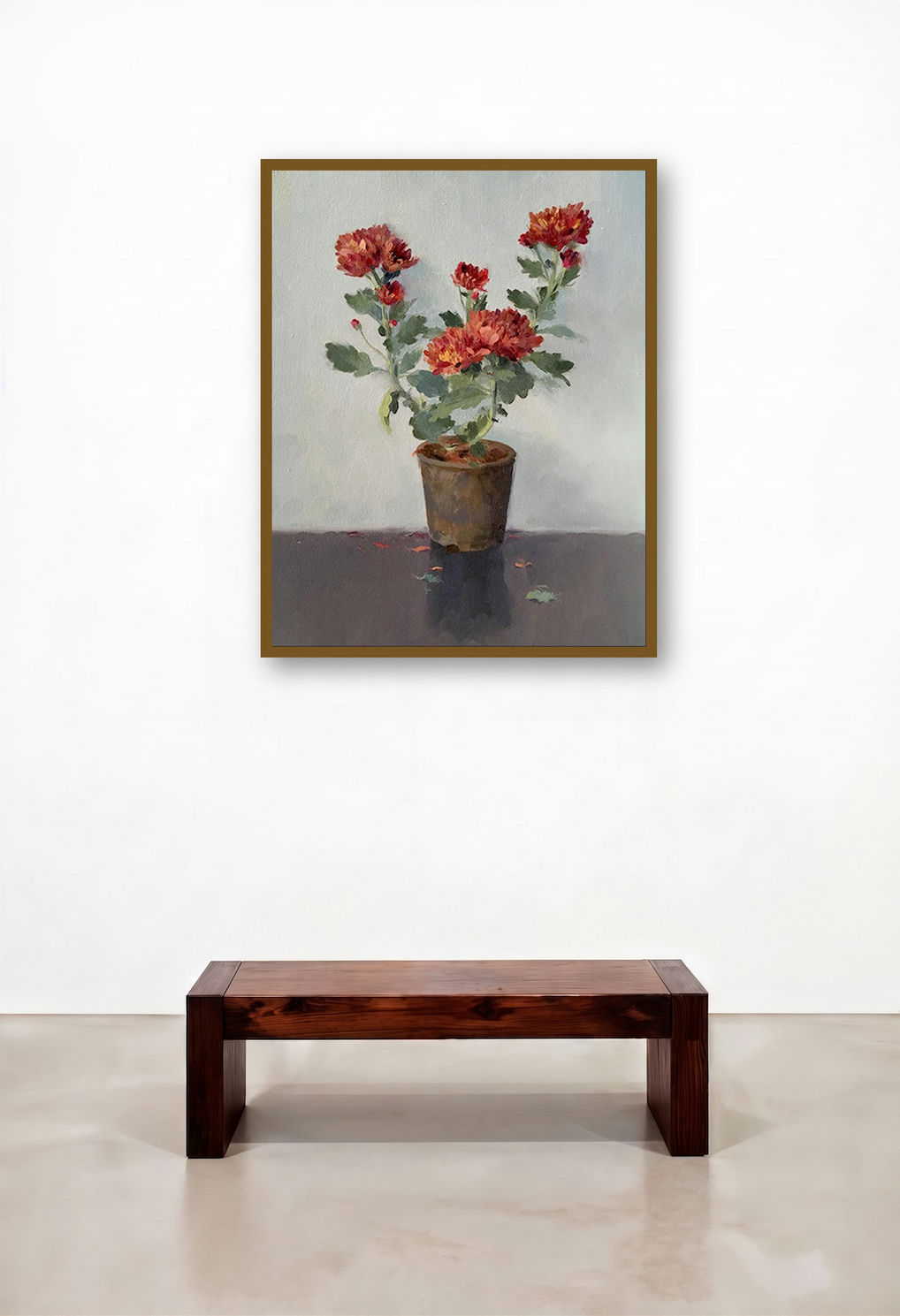 Flowers 2 (Chrysanthemum Still Life) by artist Paresh Thukrul displayed in a Modern Penthouse