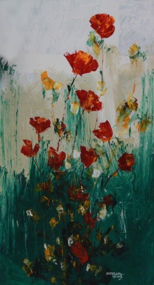 Expressionist acrylic painting titled 'Flowers 2', 24x18 inches, by artist Mopasang Valath on Canvas