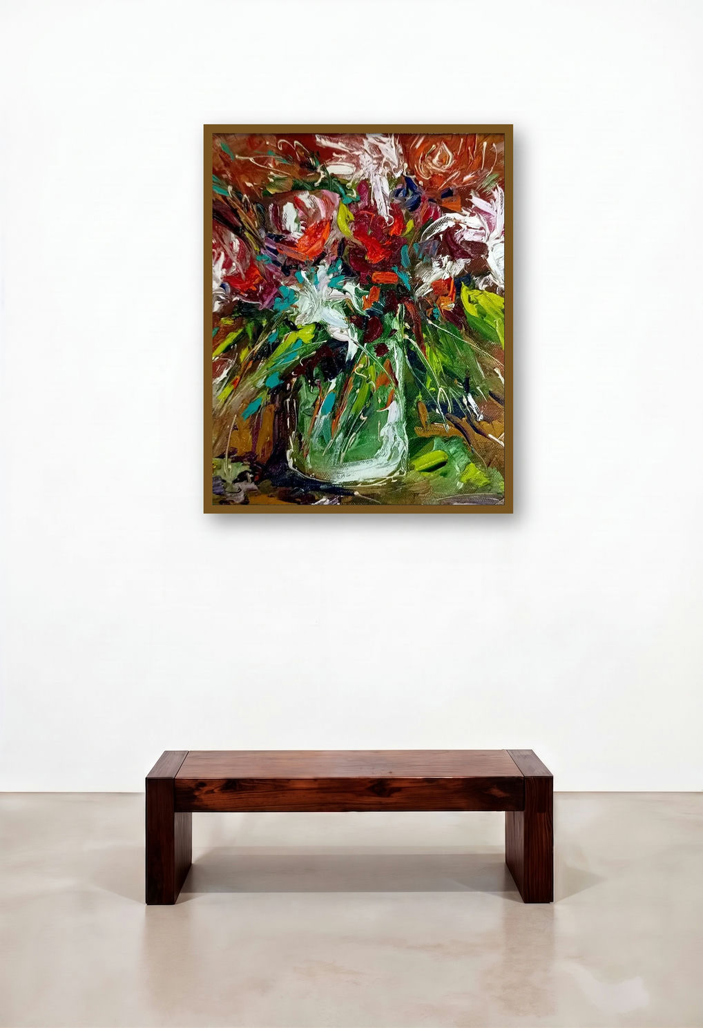 Flowers 3 (A Burst of Blooms) by artist Bahadur Singh displayed in a Luxury Dining Room
