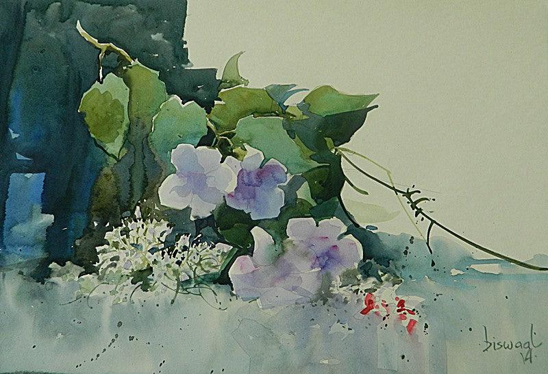 Nature watercolor painting titled 'Flowers', 11x16 inches, by artist Bijay Biswaal on Paper