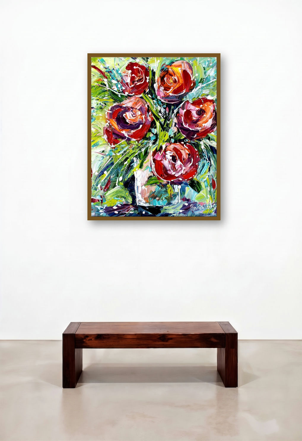 Flowers (Ode to Summer) by artist Bahadur Singh displayed in a Rustic Family Room