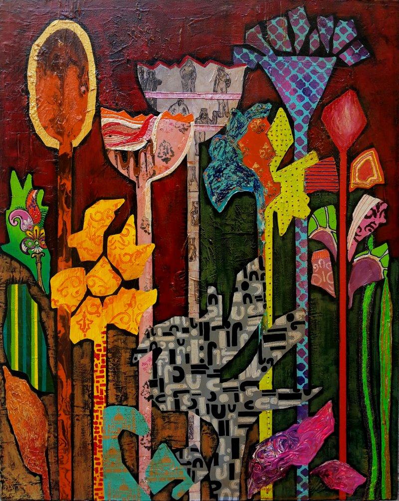 Nature acrylic painting titled 'Flowers', 30x24 inches, by artist Sheetal Singh on Canvas