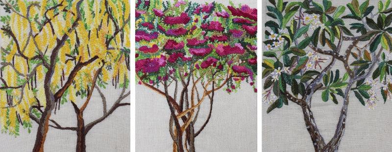 Nature mixed media painting titled 'Flowers', 10x24 inches, by artist Shatabdi Roy on Canvas