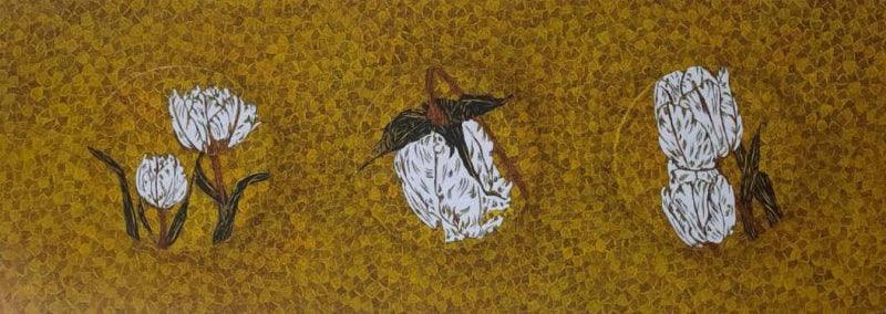 Nature acrylic pen painting titled 'Flowers', 18x48 inches, by artist Rama Krishna V on Canvas Board