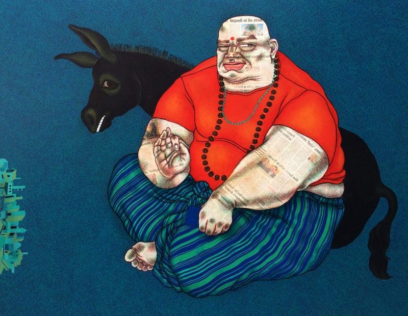 Figurative acrylic painting titled 'Follower', 48x60 inches, by artist Mrinal Dey on Canvas