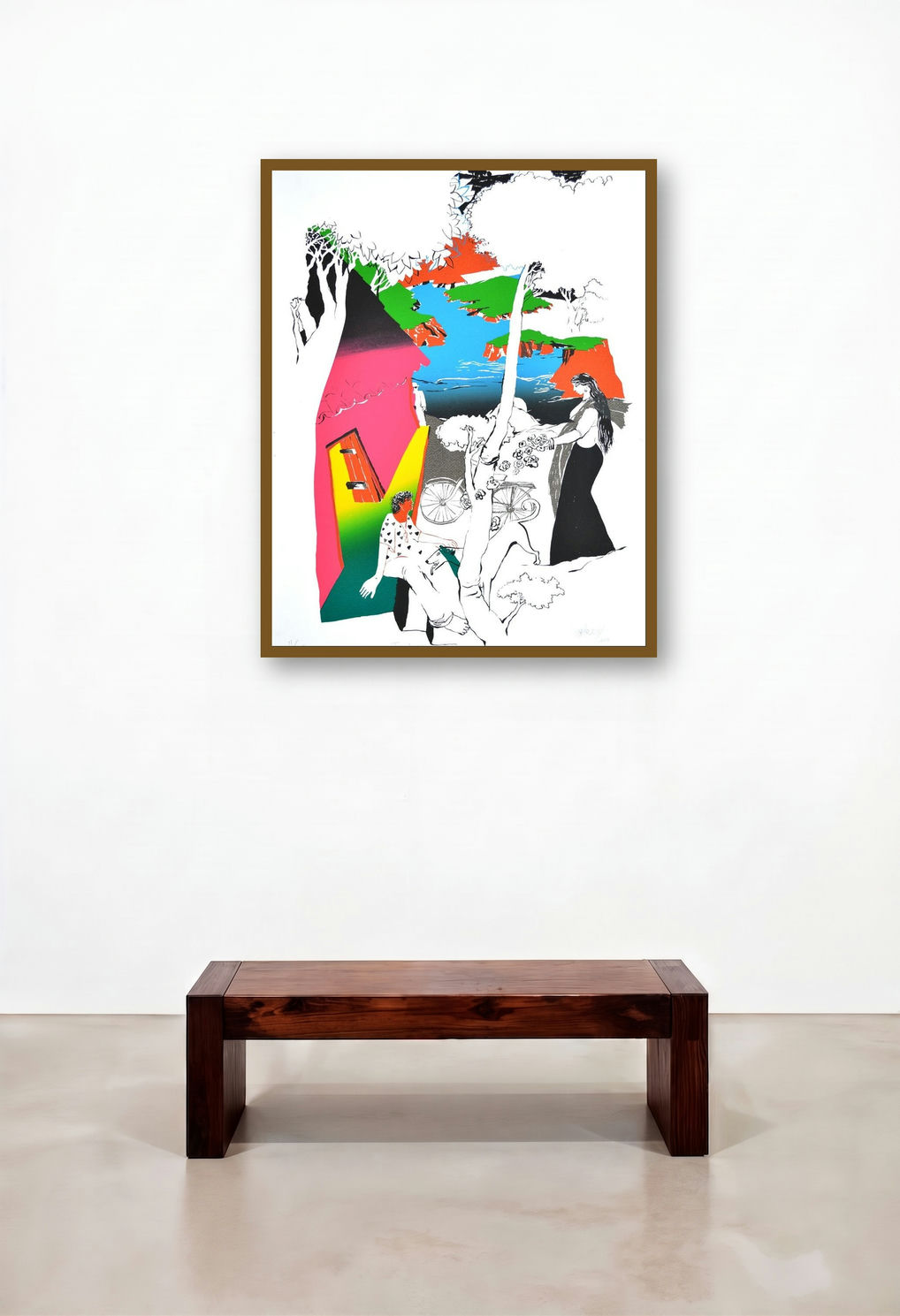 Fondness (Figures in a Landscape) by artist Nabibakhsh Mansoori displayed in a Industrial Hotel Suite