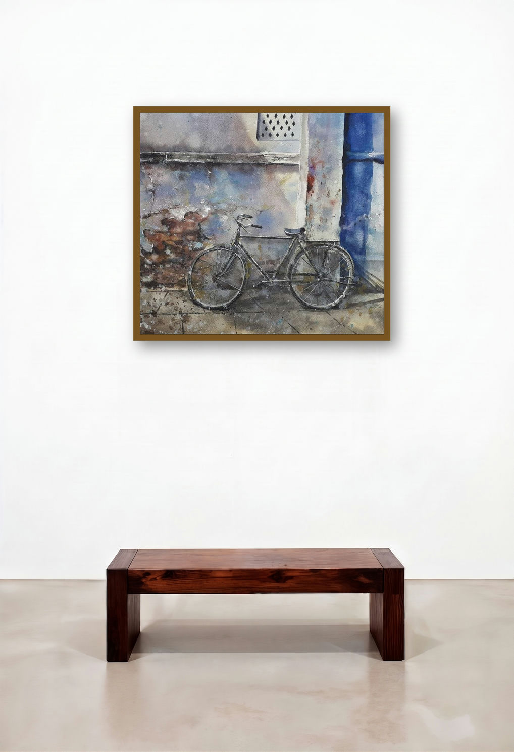 Forgotten Bicycle And Old Wall (Urban Still Life) by artist Mrutyunjaya Dash displayed in a Traditional Family Room