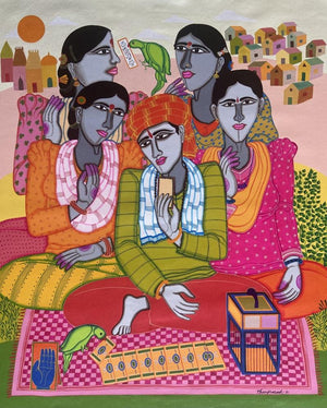 Figurative acrylic painting titled 'Fortune Teller 2', 36x30 inches, by artist Dhan Prasad on Canvas