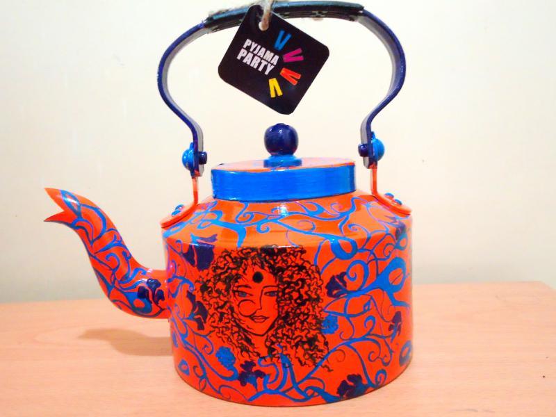 Lifestyle craft titled 'Free Spirit Women Tea Kettle', 9x9x7 inches, by artist Rithika Kumar on Aluminium