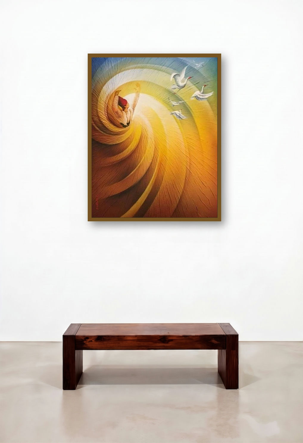 Freedom (Flight of the Soul) by artist Radhika Seksaria displayed in a Transitional Library