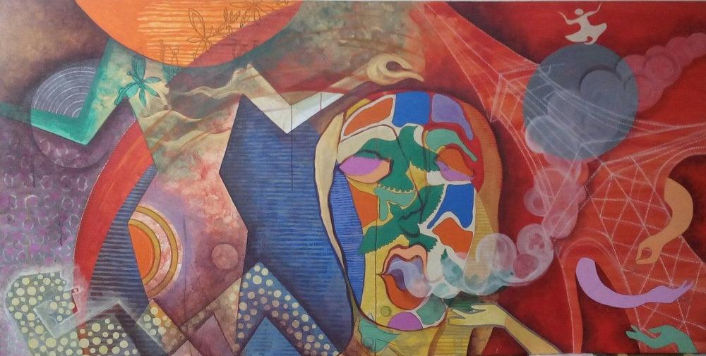 contemporary mixed media painting titled 'Freedom', 48x84 inches, by artist Rajesh Yadav on mixed media