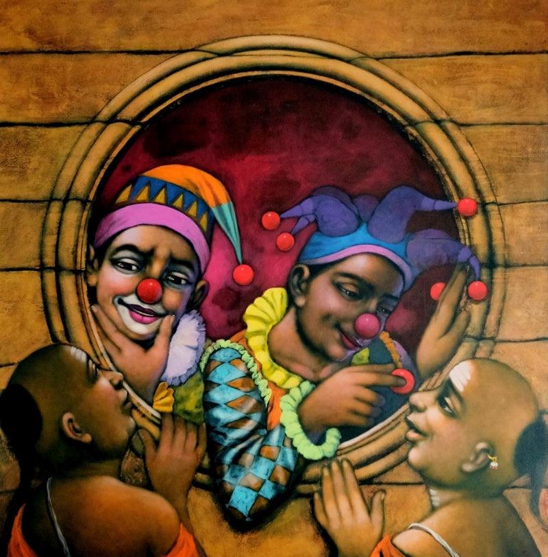 Figurative acrylic painting titled 'Friends 2', 40x39 inches, by artist Apet Pramod on Canvas