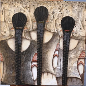 Figurative acrylic painting titled 'Friends', 24x24 inches, by artist Kappari Kishan on Canvas