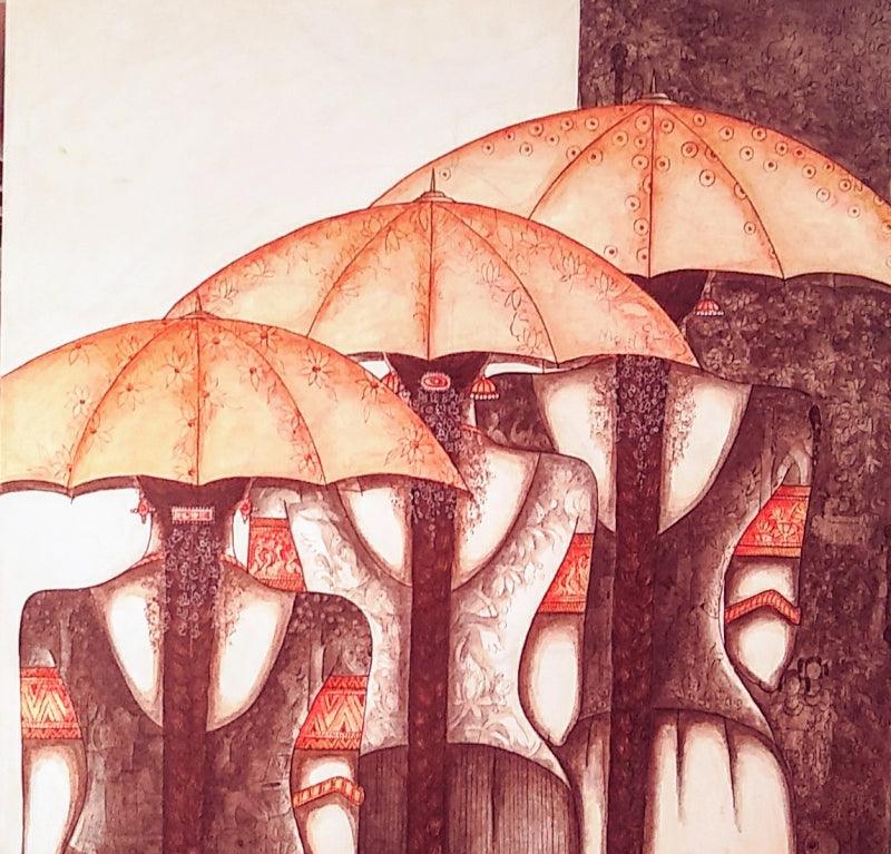 Figurative acrylic painting titled 'Friends', 24x24 inches, by artist Kappari Kishan on Canvas