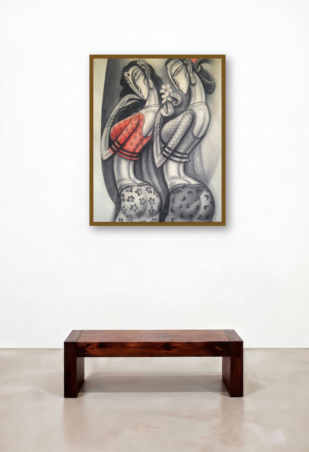 Friends (A Delicate Offering) by artist Ramesh Pachpande displayed in a Boutique Hotel Style Executive Office