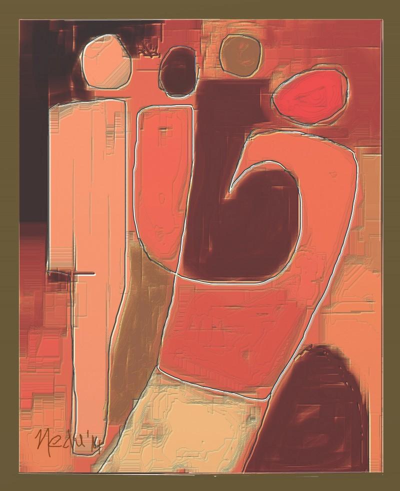 Abstract Digital Painting digital art titled 'Friends', 14x11 inches, by artist Nedunseralathan Rajamanickam on canvas