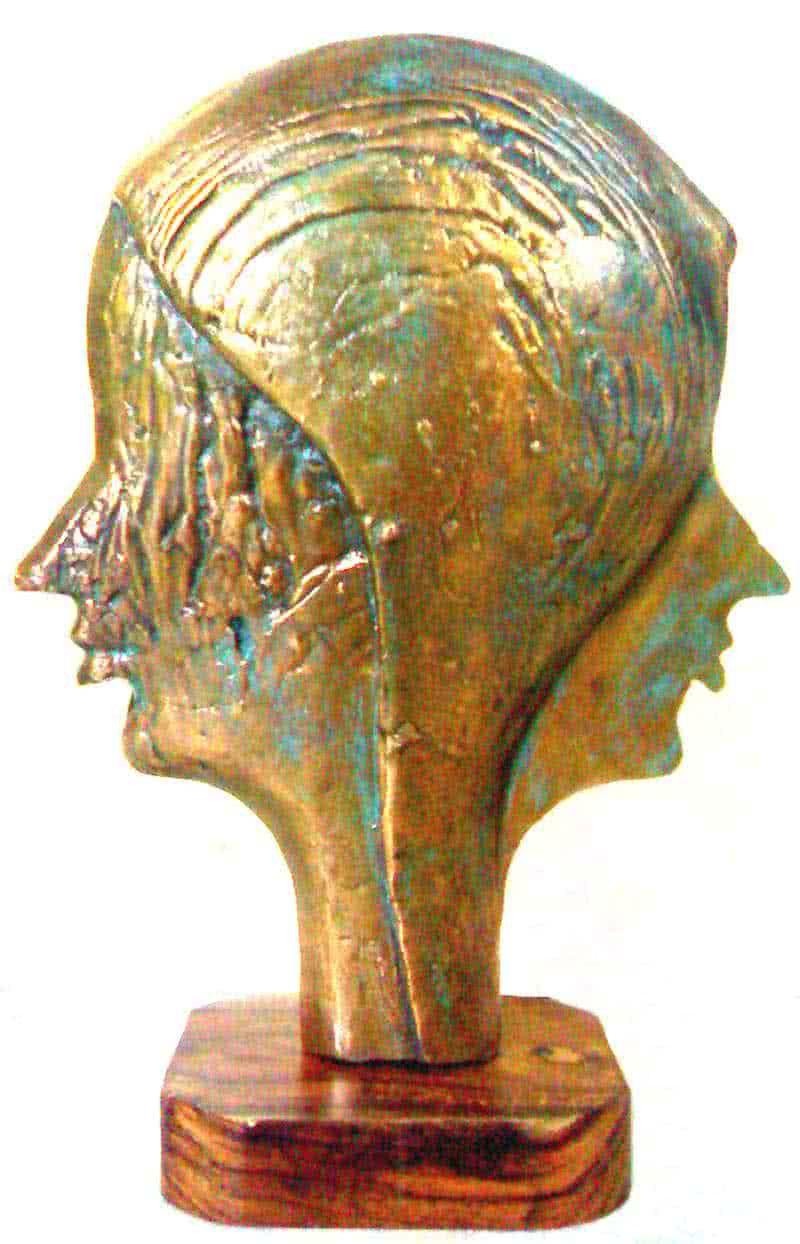 Figurative sculpture titled 'Friends', 12x10x3 inches, by artist Sunil Chejara on Bronze