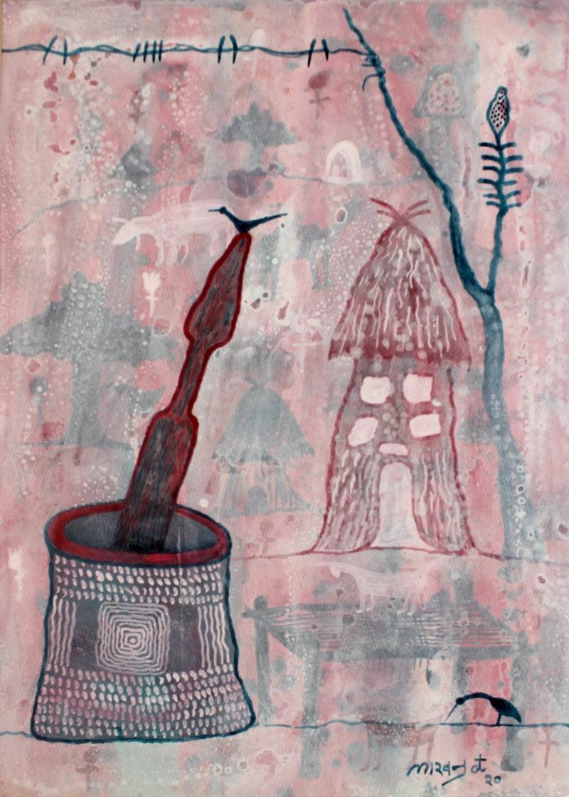 Landscape acrylic painting titled 'From village to the virtual world', 16x12 inches, by artist Lakhan Singh Jat on Paper